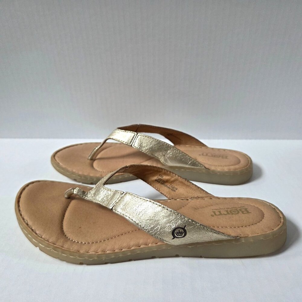 Born Sandals Womens 12 Metallic Gold Leather Ciara Flip Flops Boho Beachy